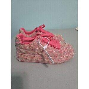 Dazzle Cush Bright Hot Pink Neon Rhinestone Comfy Platform Sneakers Tennis Shoes